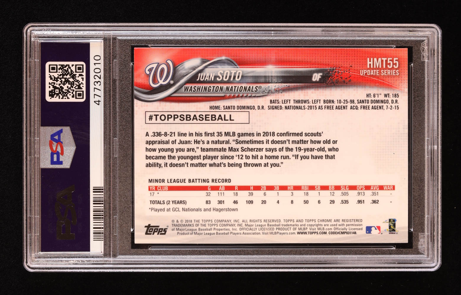 Juan Soto 2018 Topps Chrome Update #HMT55 RC (PSA 10) at PristineAuction.com Juan Soto 2018 Topps Chrome Update #HMT55 RC (PSA 10) at PristineAuction.com
