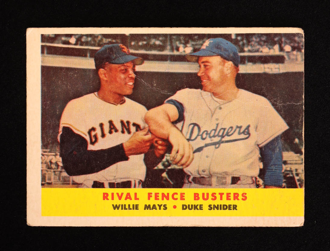 Willie Mays / Duke Snider 1958 Topps Rival Fence Busters #436 at PristineAuction.com Willie Mays / Duke Snider 1958 Topps Rival Fence Busters #436 at PristineAuction.com