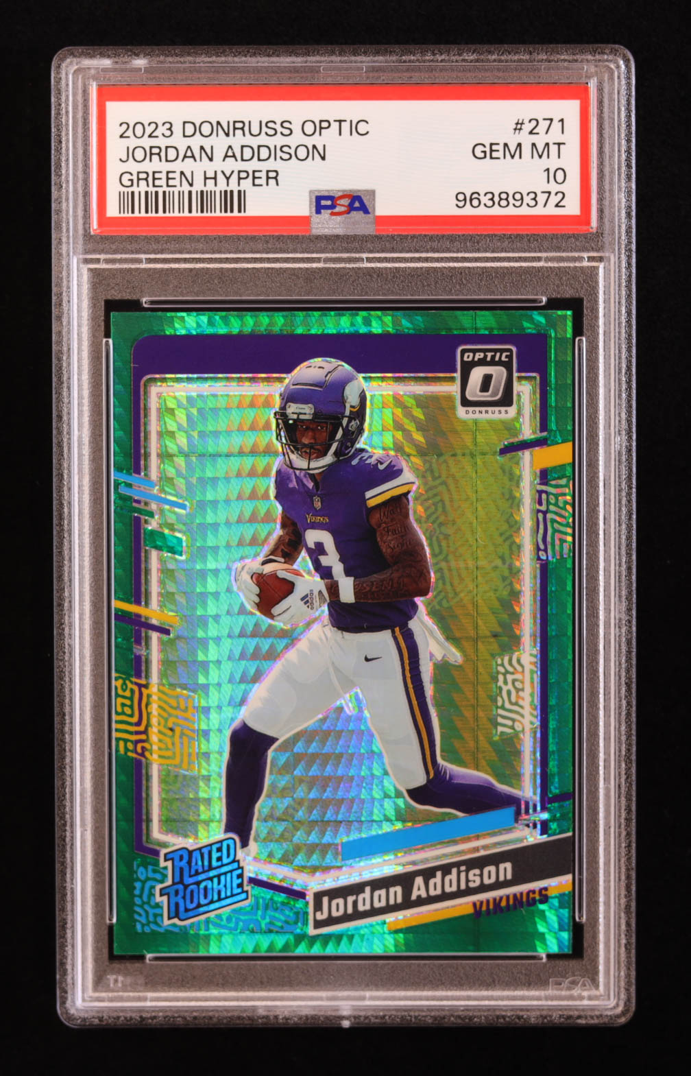 Jordan Addison 2023 Donruss Optic Hyper Green #271 RR RC (PSA 10) at PristineAuction.com Jordan Addison 2023 Donruss Optic Hyper Green #271 RR RC (PSA 10) at PristineAuction.com