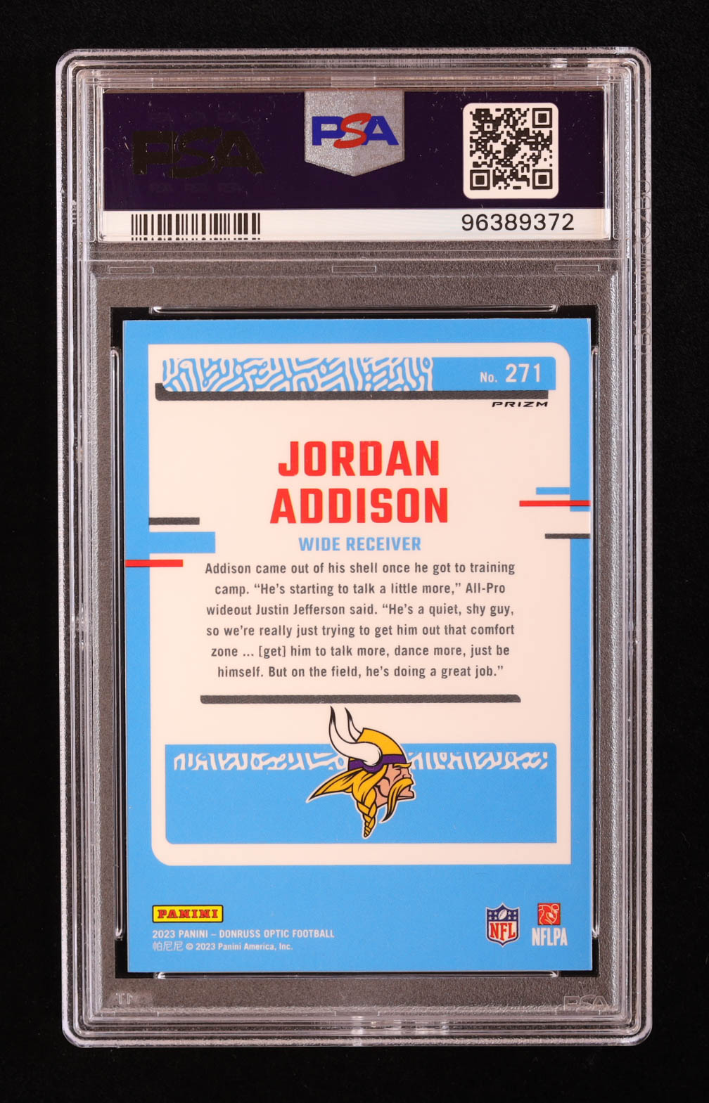 Jordan Addison 2023 Donruss Optic Hyper Green #271 RR RC (PSA 10) at PristineAuction.com Jordan Addison 2023 Donruss Optic Hyper Green #271 RR RC (PSA 10) at PristineAuction.com