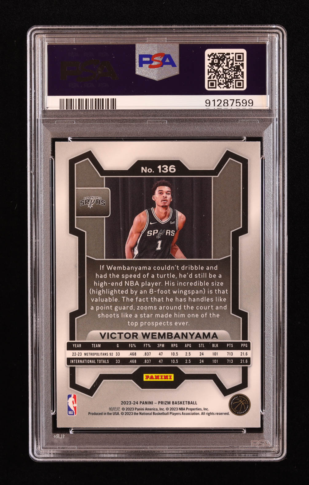 Victor Wembanyama 2023-24 Panini Prizm #136 RC (PSA 9) at PristineAuction.com Victor Wembanyama 2023-24 Panini Prizm #136 RC (PSA 9) at PristineAuction.com