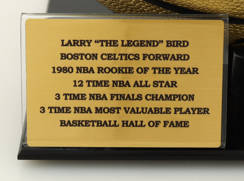 Larry Bird Signed Gold NBA Basketball With Display Stand (Beckett) at PristineAuction.com Larry Bird Signed Gold NBA Basketball With Display Stand (Beckett) at PristineAuction.com
