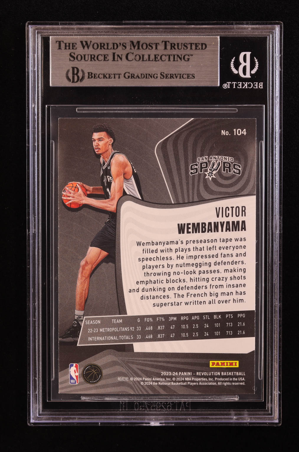 Victor Wembanyama 2023-24 Panini Revolution #104 RC (BGS 9) at PristineAuction.com Victor Wembanyama 2023-24 Panini Revolution #104 RC (BGS 9) at PristineAuction.com