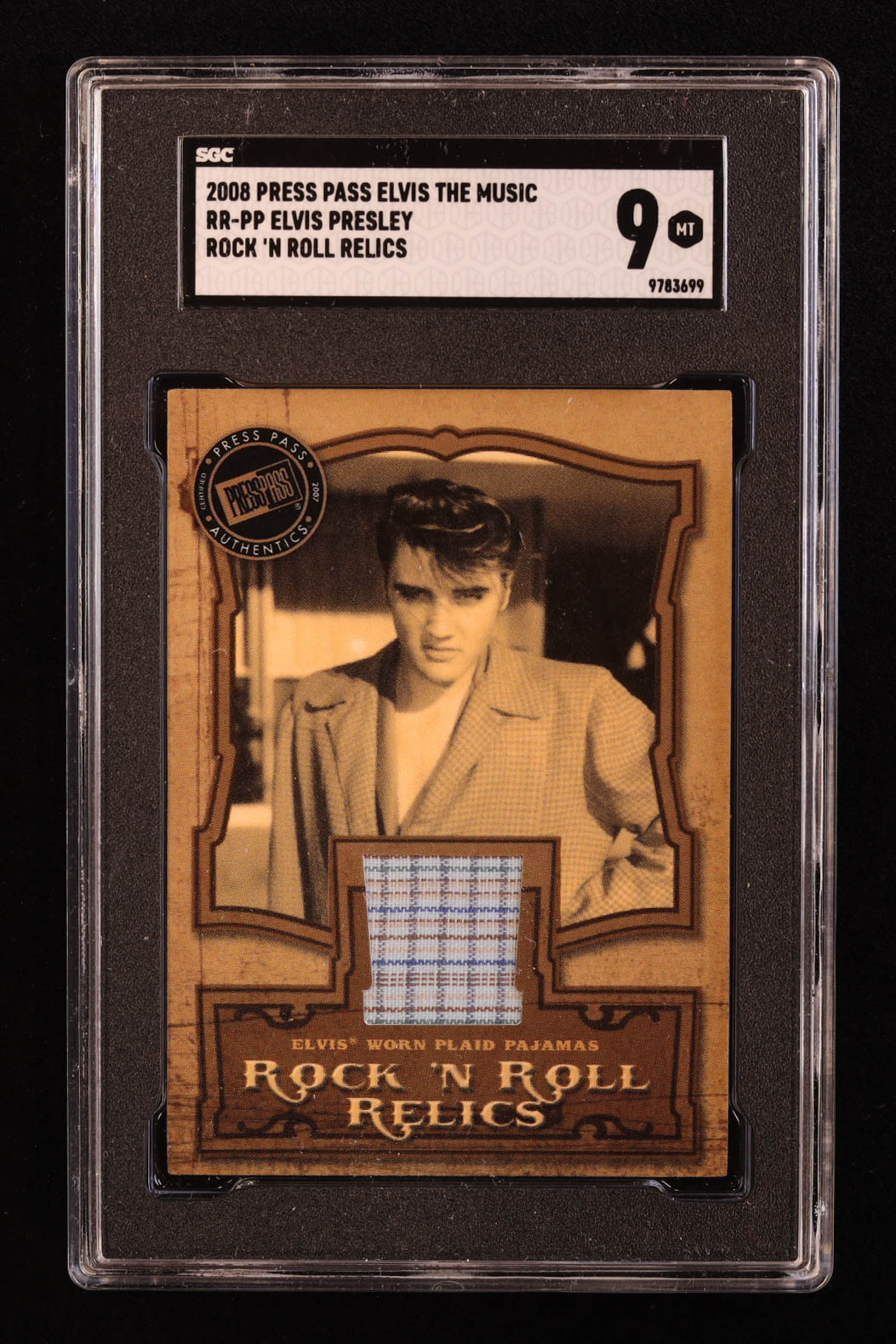 Elvis Presley 2008 Press Pass Elvis The Music Rock 'n Roll Relics #RRPP (SGC 9) at PristineAuction.com Elvis Presley 2008 Press Pass Elvis The Music Rock 'n Roll Relics #RRPP (SGC 9) at PristineAuction.com