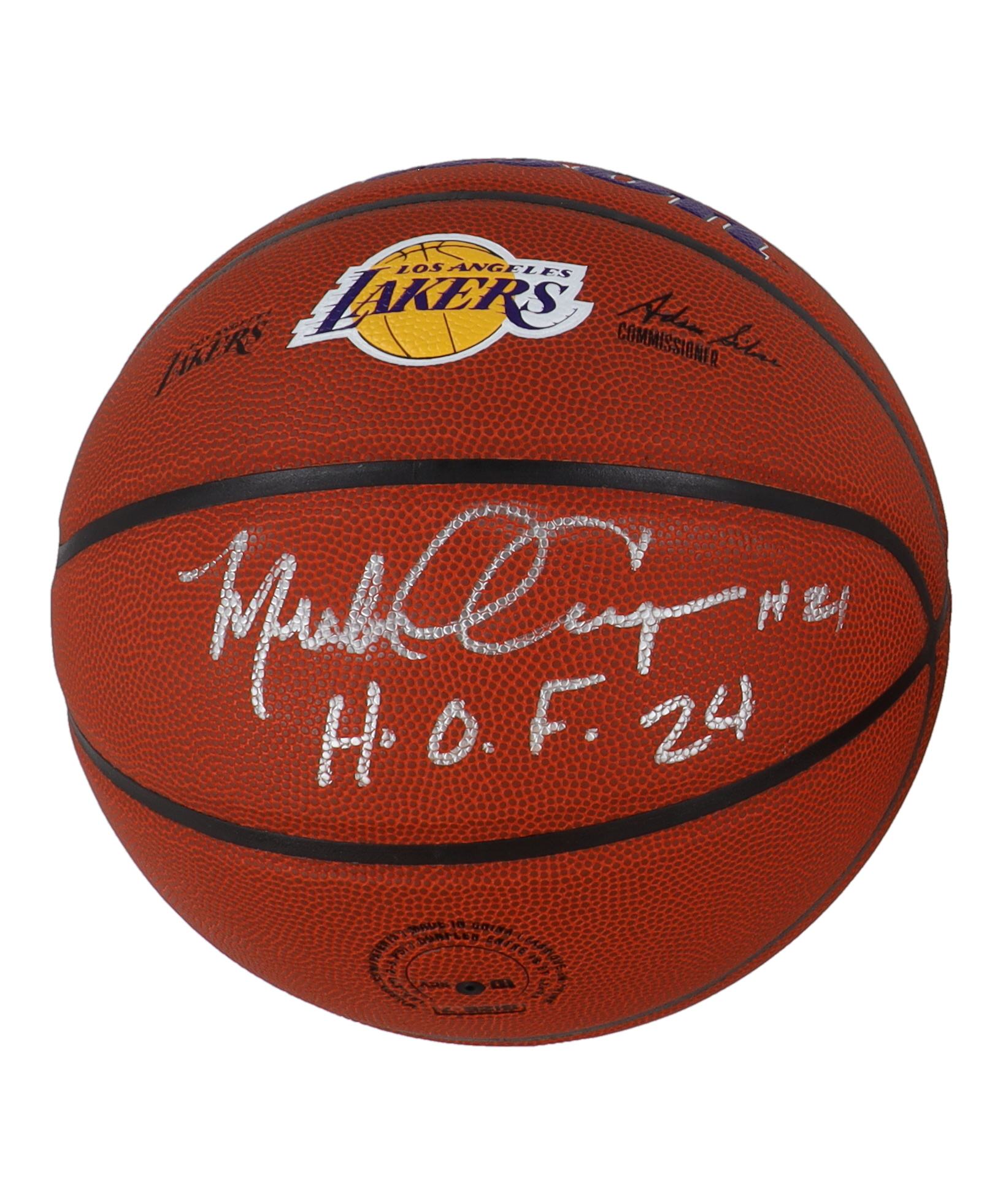Michael Cooper Signed Lakers Logo NBA Basketball Inscribed "H.O.F. 24" (Schwartz) at PristineAuction.com Michael Cooper Signed Lakers Logo NBA Basketball Inscribed "H.O.F. 24" (Schwartz) at PristineAuction.com