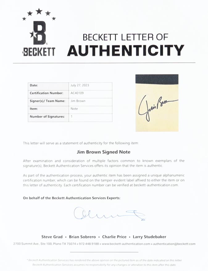 Jim Brown Signed Browns Custom Framed Cut Display (Beckett) at PristineAuction.com Jim Brown Signed Browns Custom Framed Cut Display (Beckett) at PristineAuction.com