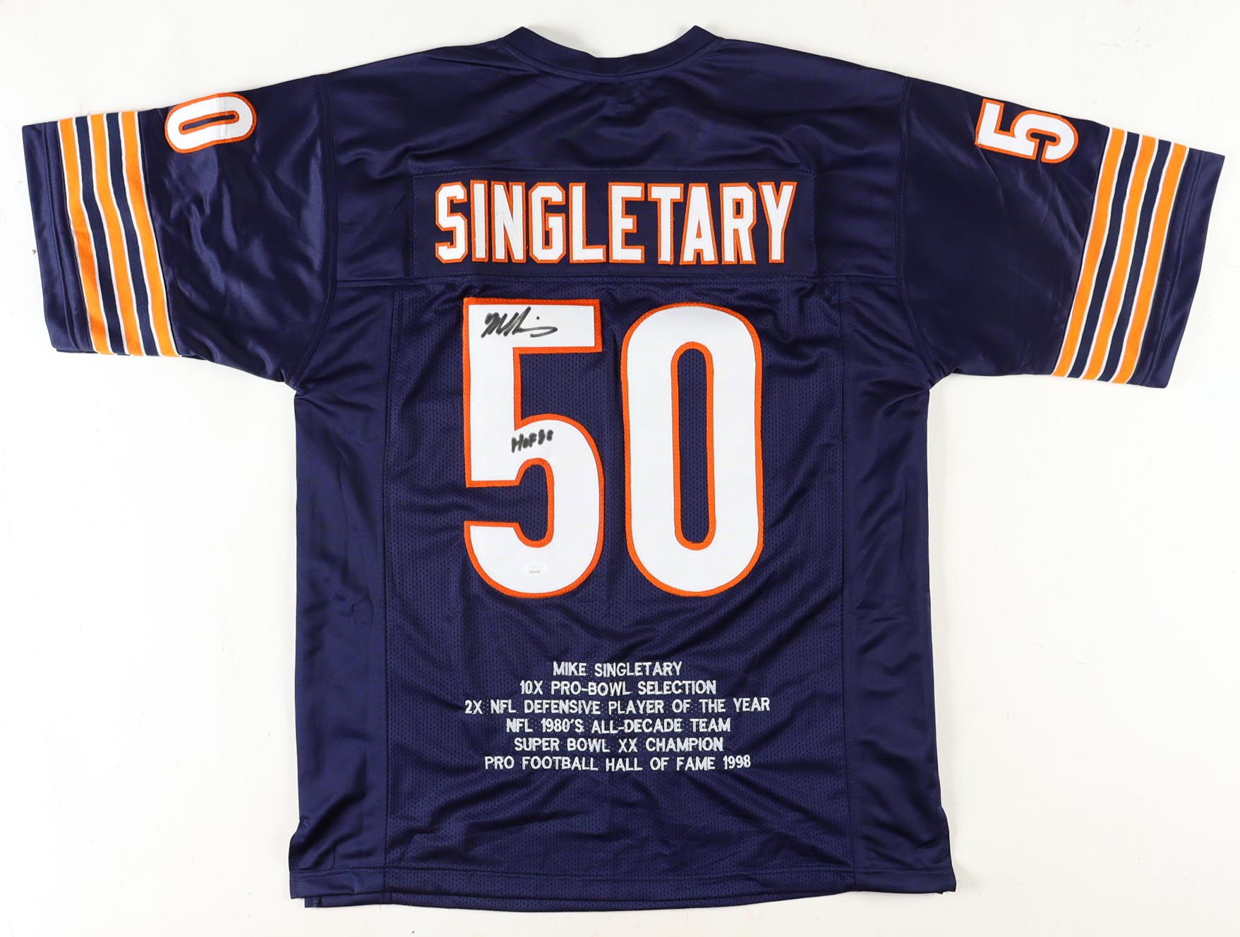 Mike Singletary Signed Career Highlight Stat Jersey Inscribed "HOF 98" (JSA) at PristineAuction.com Mike Singletary Signed Career Highlight Stat Jersey Inscribed "HOF 98" (JSA) at PristineAuction.com