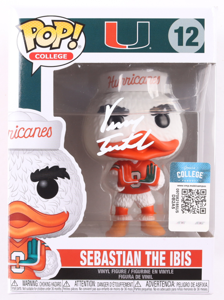 Vinny Testaverde Signed Miami Hurricanes #12 Sebastian The Ibis Funko Pop! Vinyl Figure (Schwartz) at PristineAuction.com Vinny Testaverde Signed Miami Hurricanes #12 Sebastian The Ibis Funko Pop! Vinyl Figure (Schwartz) at PristineAuction.com