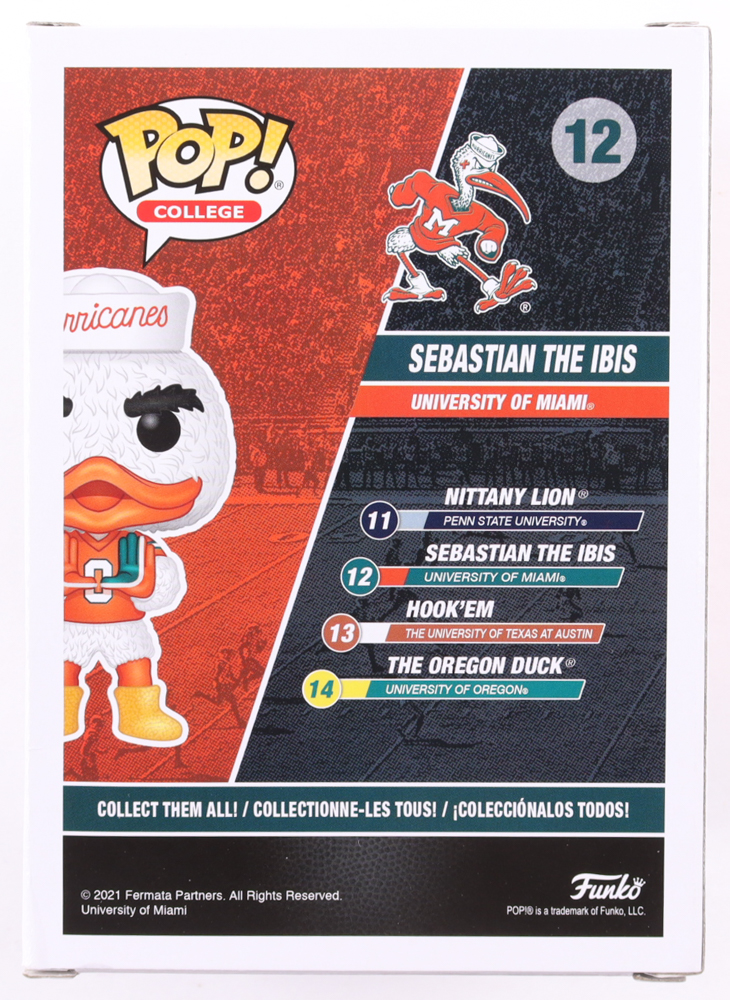 Vinny Testaverde Signed Miami Hurricanes #12 Sebastian The Ibis Funko Pop! Vinyl Figure (Schwartz) at PristineAuction.com Vinny Testaverde Signed Miami Hurricanes #12 Sebastian The Ibis Funko Pop! Vinyl Figure (Schwartz) at PristineAuction.com