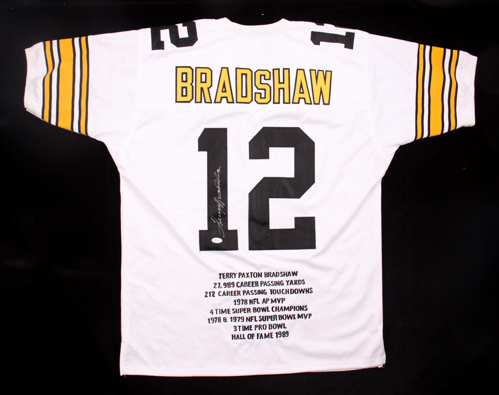 Terry Bradshaw Signed Career Highlight Stat Jersey (JSA) at PristineAuction.com Terry Bradshaw Signed Career Highlight Stat Jersey (JSA) at PristineAuction.com