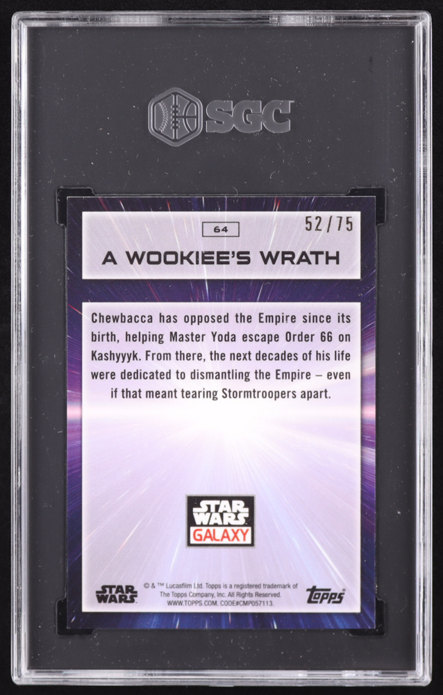 A Wookiee's Wrath 2022 Topps Chrome Star Wars Galaxy Prism Refractor #65 #52/75 (SGC 10) at PristineAuction.com A Wookiee's Wrath 2022 Topps Chrome Star Wars Galaxy Prism Refractor #65 #52/75 (SGC 10) at PristineAuction.com