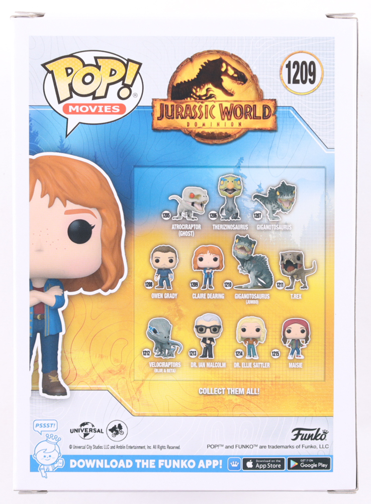 Bryce Dallas Howard Signed "Jurassic World: Dominion" #1209 Claire Dearing Funko Pop! Vinyl Figure Inscribed "Claire" (Beckett) at PristineAuction.com Bryce Dallas Howard Signed "Jurassic World: Dominion" #1209 Claire Dearing Funko Pop! Vinyl Figure Inscribed "Claire" (Beckett) at PristineAuction.com