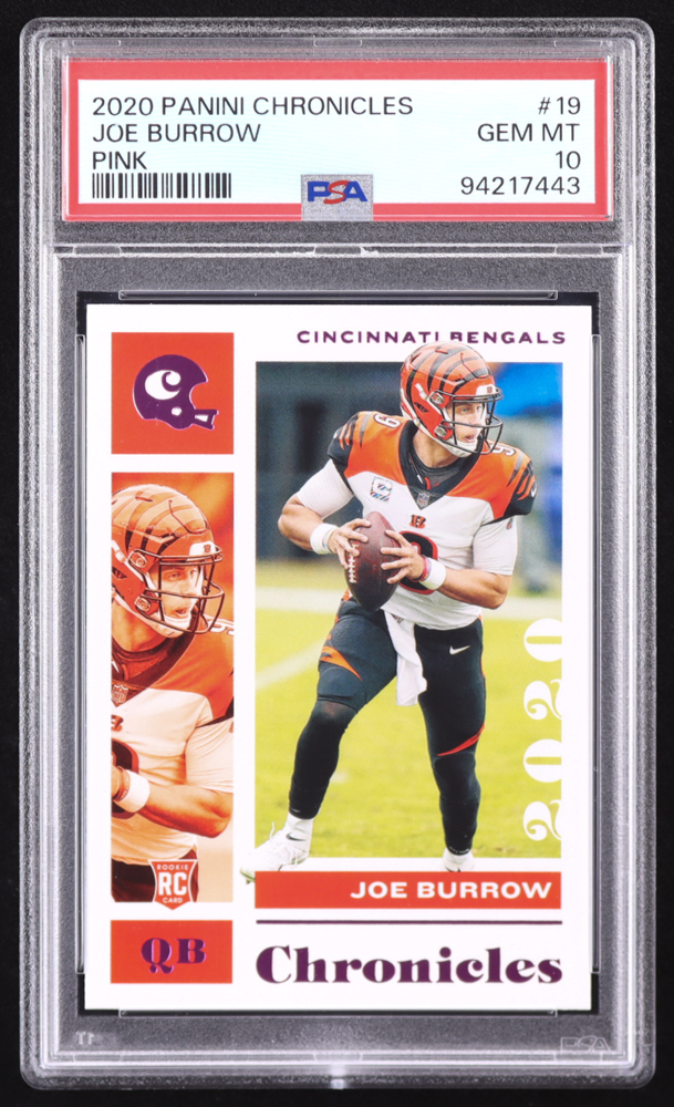 Joe Burrow 2020 Panini Chronicles Pink #19 RC (PSA 10) at PristineAuction.com Joe Burrow 2020 Panini Chronicles Pink #19 RC (PSA 10) at PristineAuction.com