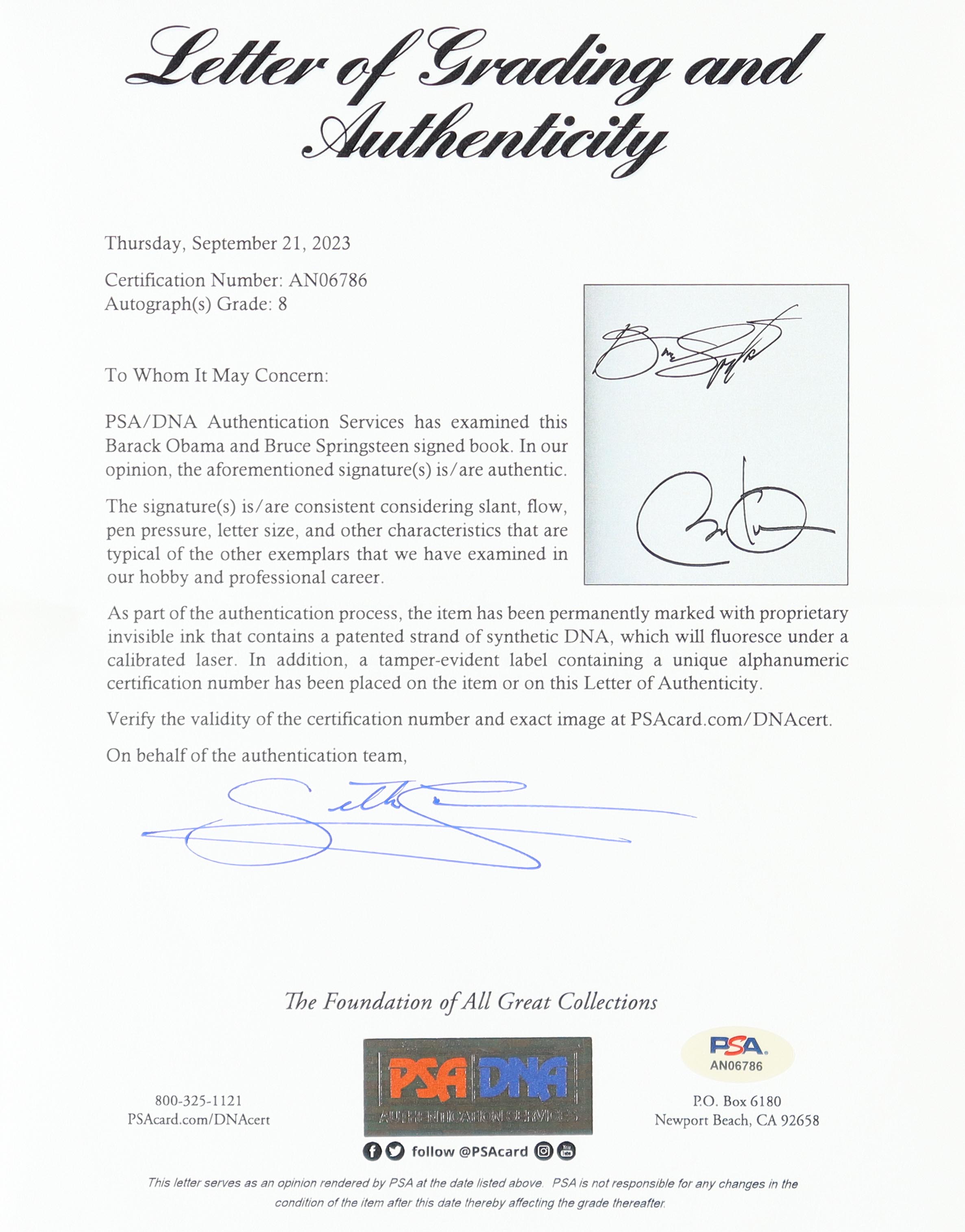 Bruce Springsteen & Barack Obama Dual Signed "Renegades: Born in the USA" Hardcover Book (PSA LOA) at PristineAuction.com Bruce Springsteen & Barack Obama Dual Signed "Renegades: Born in the USA" Hardcover Book (PSA LOA) at PristineAuction.com