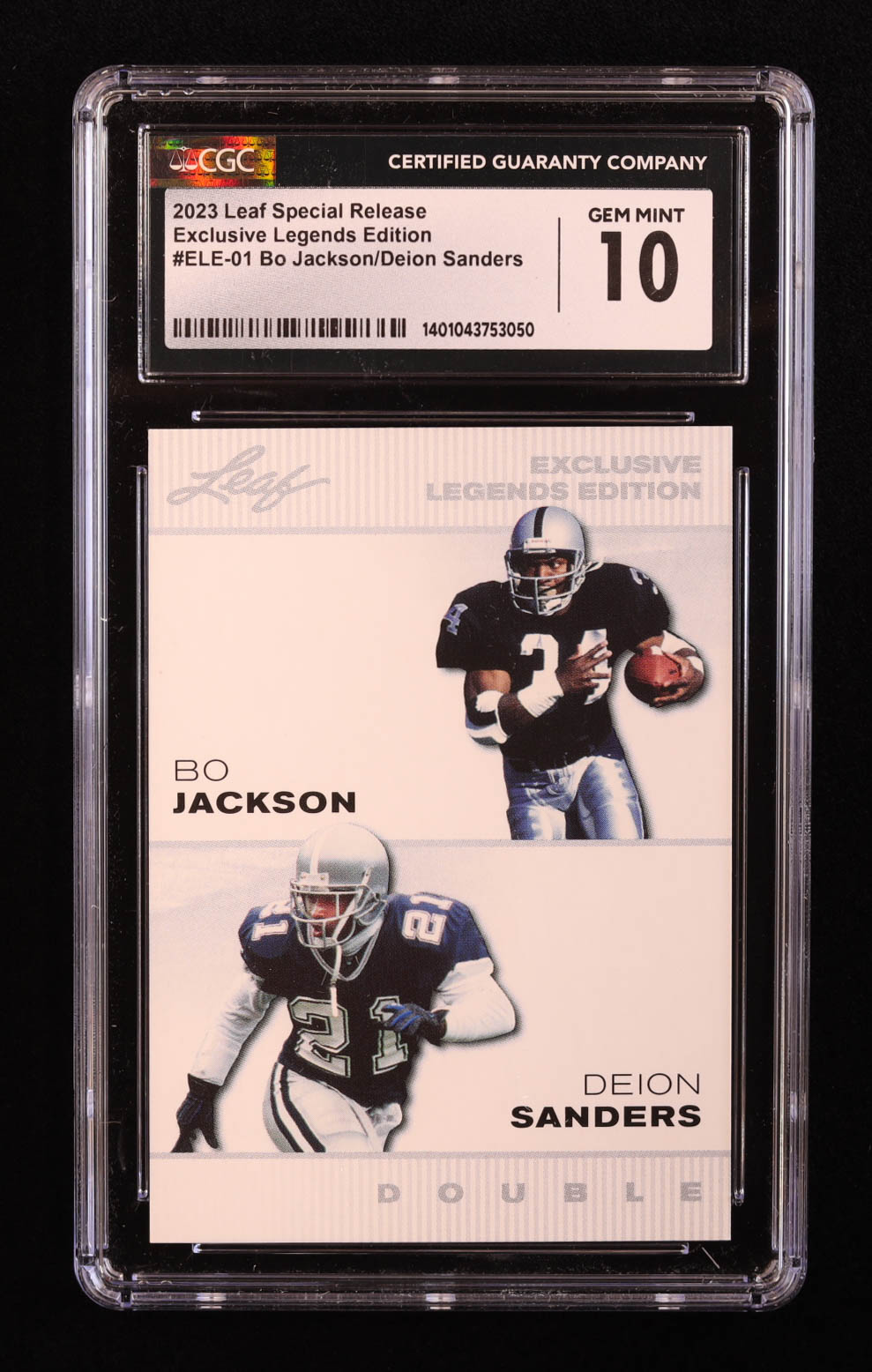 Bo Jackson / Deion Sanders 2023 Leaf Special Release Exclusive Legends Edition #ELE01 (CGC 10) at PristineAuction.com Bo Jackson / Deion Sanders 2023 Leaf Special Release Exclusive Legends Edition #ELE01 (CGC 10) at PristineAuction.com