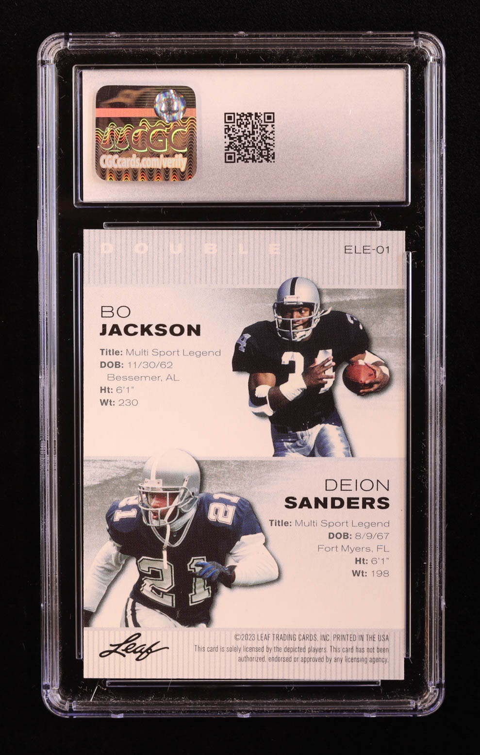 Bo Jackson / Deion Sanders 2023 Leaf Special Release Exclusive Legends Edition #ELE01 (CGC 10) at PristineAuction.com Bo Jackson / Deion Sanders 2023 Leaf Special Release Exclusive Legends Edition #ELE01 (CGC 10) at PristineAuction.com