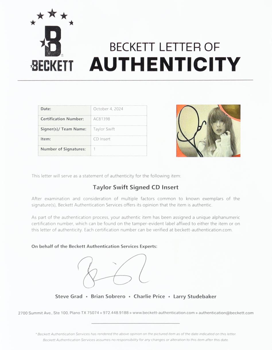 Taylor Swift Signed 38" Acoustic Guitar (Beckett) at PristineAuction.com Taylor Swift Signed 38" Acoustic Guitar (Beckett) at PristineAuction.com