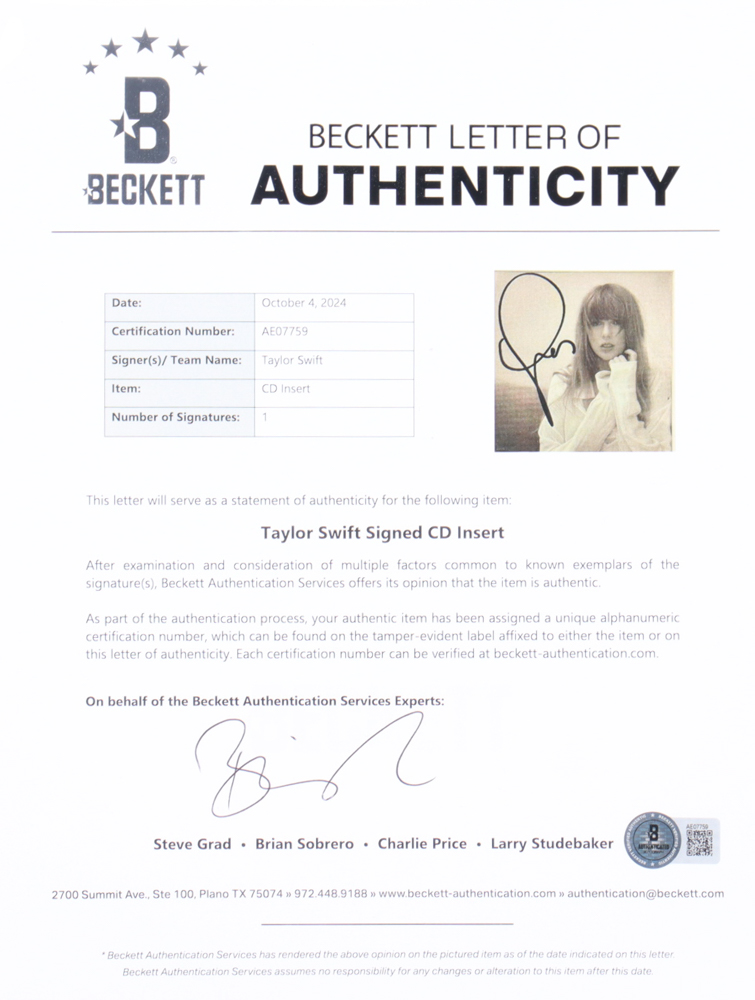 Taylor Swift Signed "The Tortured Poets Department" Custom Framed CD Album Insert Display with Disc and CD Case (Beckett) at PristineAuction.com Taylor Swift Signed "The Tortured Poets Department" Custom Framed CD Album Insert Display with Disc and CD Case (Beckett) at PristineAuction.com