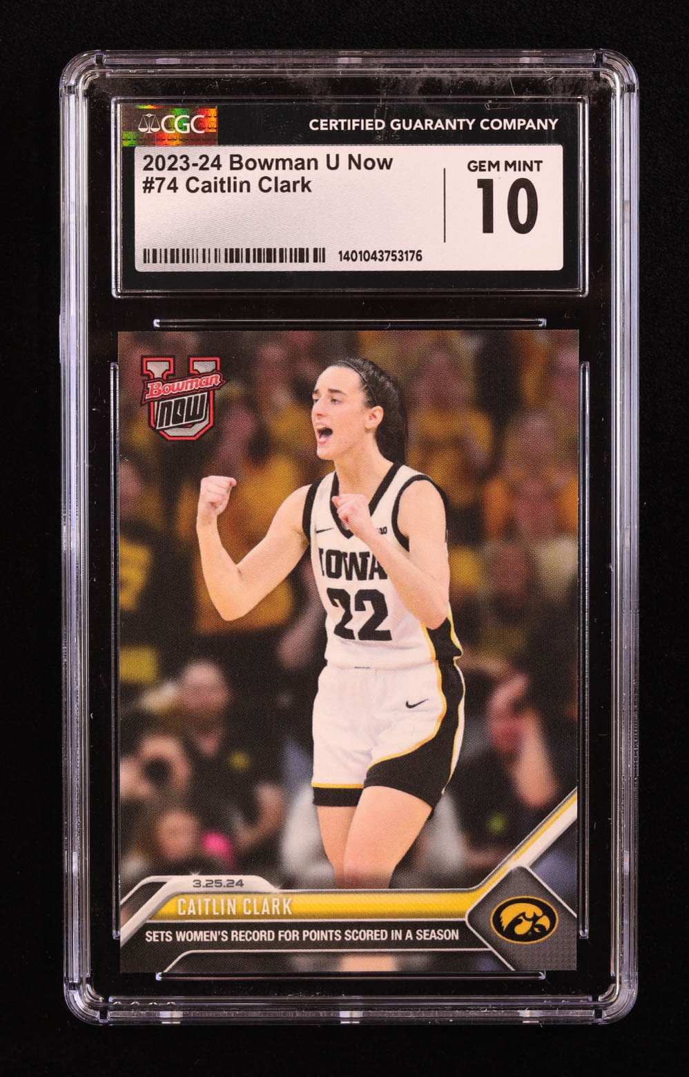 Caitlin Clark 2023-24 Bowman University Now #61 RC (CGC 10) at PristineAuction.com Caitlin Clark 2023-24 Bowman University Now #61 RC (CGC 10) at PristineAuction.com