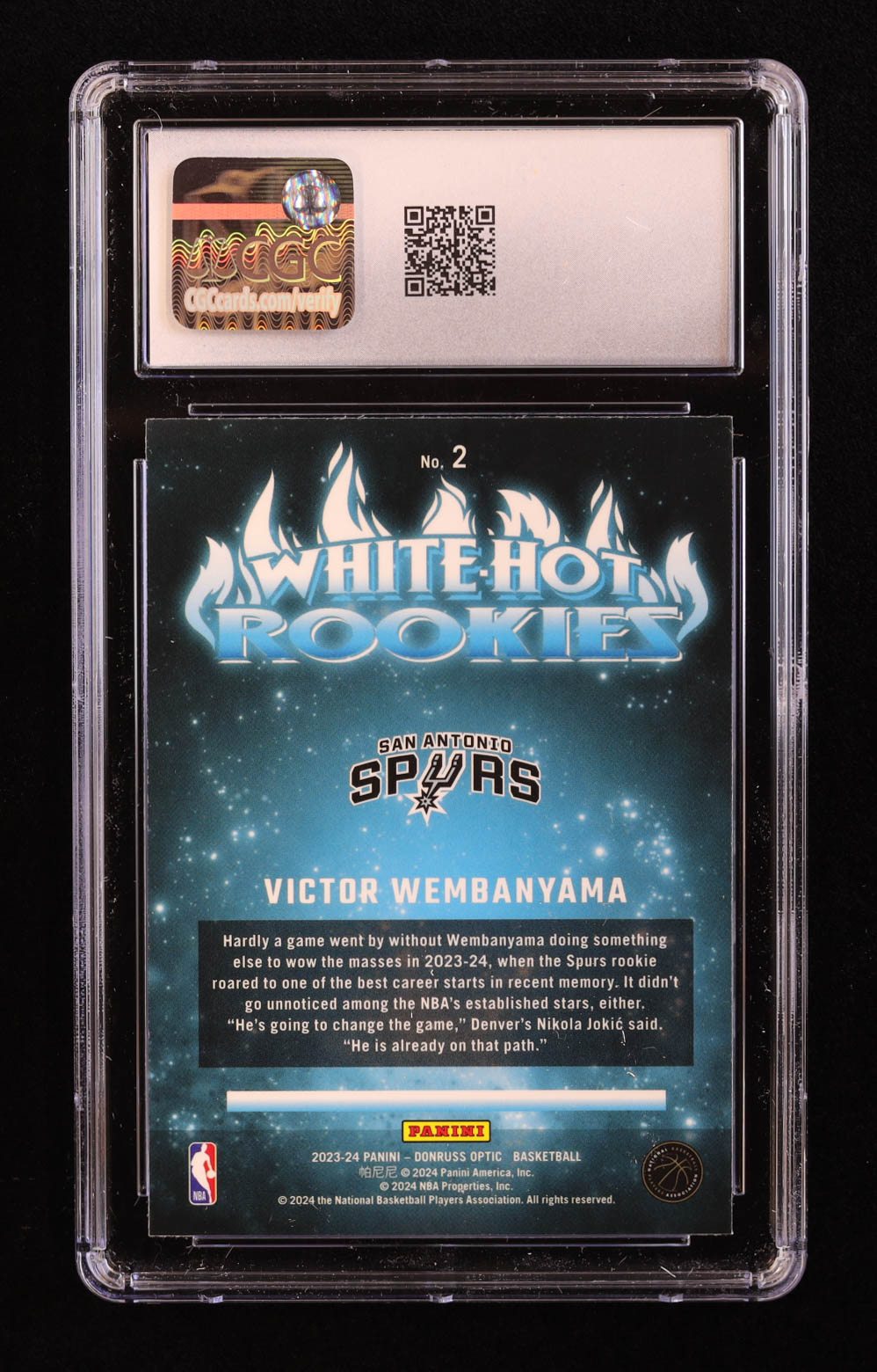 Victor Wembanyama 2023-24 Donruss Optic White Hot Rookies #2 RC (CGC 10) at PristineAuction.com Victor Wembanyama 2023-24 Donruss Optic White Hot Rookies #2 RC (CGC 10) at PristineAuction.com