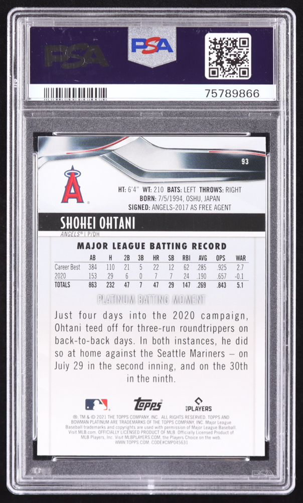 Shohei Ohtani 2021 Bowman Platinum #93 (PSA 10) at PristineAuction.com Shohei Ohtani 2021 Bowman Platinum #93 (PSA 10) at PristineAuction.com