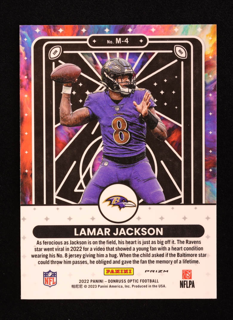 Lamar Jackson 2022 Donruss Optic Mythical Laser #4 at PristineAuction.com Lamar Jackson 2022 Donruss Optic Mythical Laser #4 at PristineAuction.com