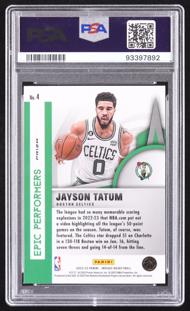 Jayson Tatum 2022-23 Panini Mosaic Epic Performers Mosaic Green #4 (PSA 10) at PristineAuction.com Jayson Tatum 2022-23 Panini Mosaic Epic Performers Mosaic Green #4 (PSA 10) at PristineAuction.com