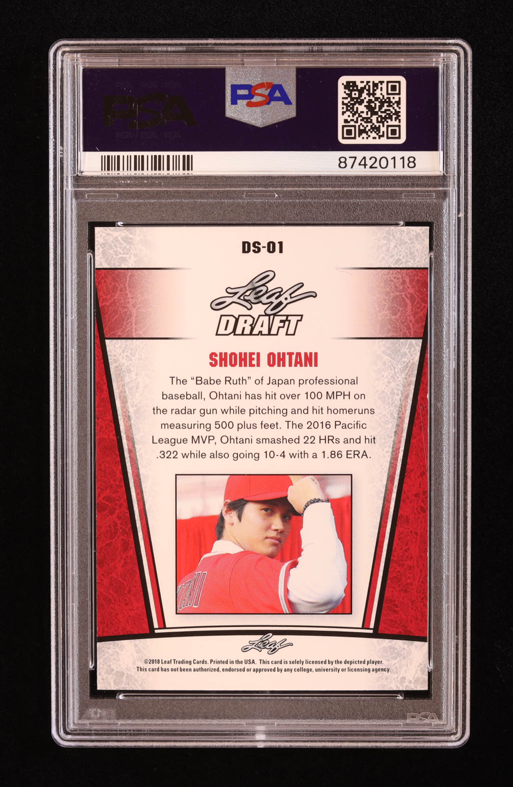 Shohei Ohtani 2018 Leaf Ohtani Draft Silver Gold #DS01 RC #088/100 (PSA 9) at PristineAuction.com Shohei Ohtani 2018 Leaf Ohtani Draft Silver Gold #DS01 RC #088/100 (PSA 9) at PristineAuction.com