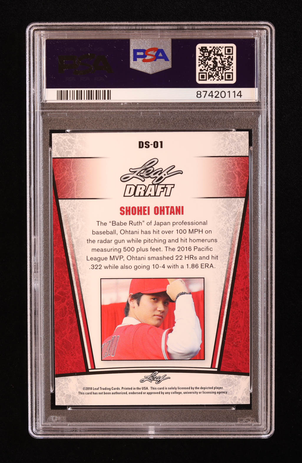 Shohei Ohtani 2018 Leaf Ohtani Draft Silver Gold #DS01 RC #098/100 (PSA 9) at PristineAuction.com Shohei Ohtani 2018 Leaf Ohtani Draft Silver Gold #DS01 RC #098/100 (PSA 9) at PristineAuction.com