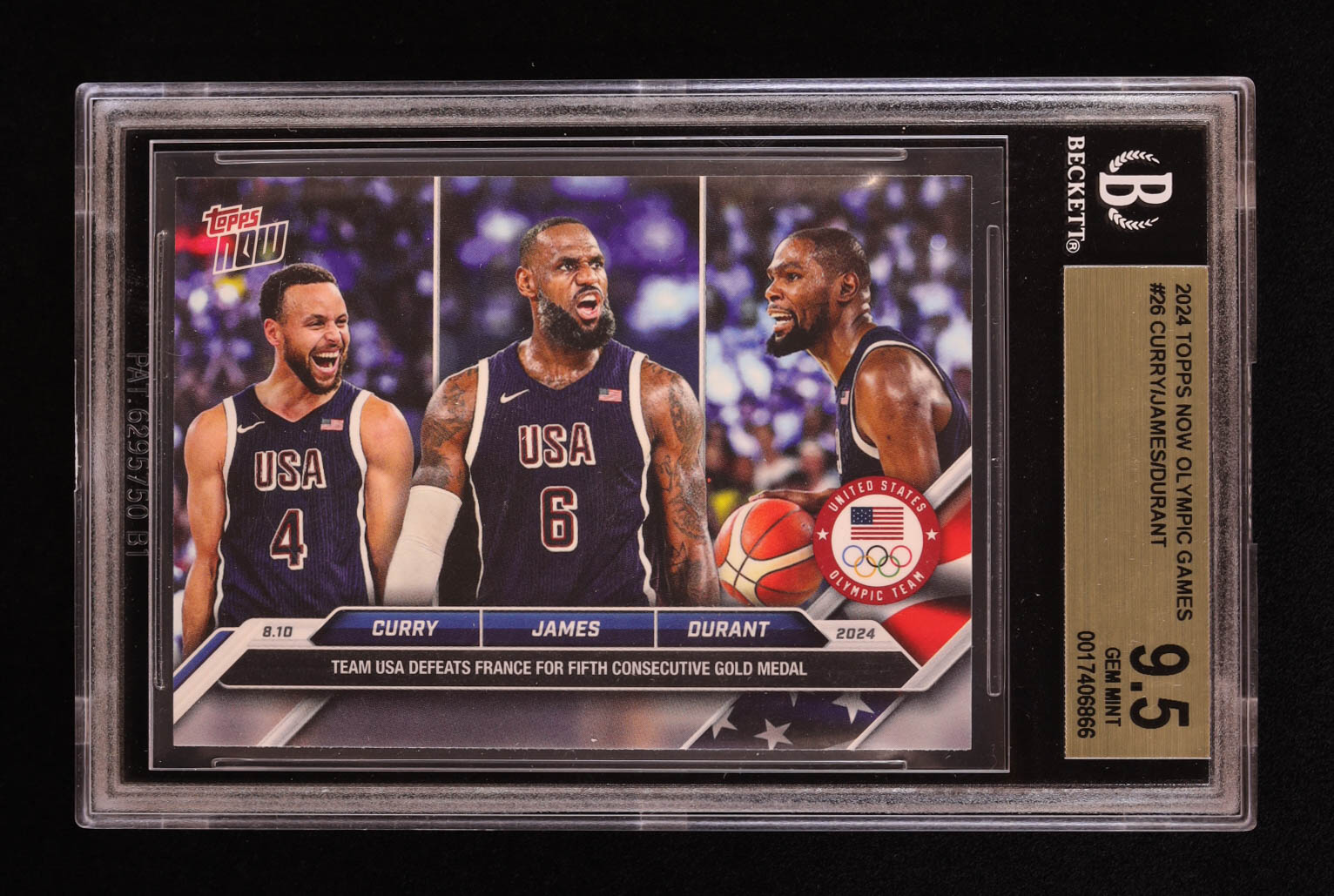 Stephen Curry / LeBron James / Kevin Durant 2024 Topps Now Olympic Games #26 (BGS 9.5) at PristineAuction.com Stephen Curry / LeBron James / Kevin Durant 2024 Topps Now Olympic Games #26 (BGS 9.5) at PristineAuction.com