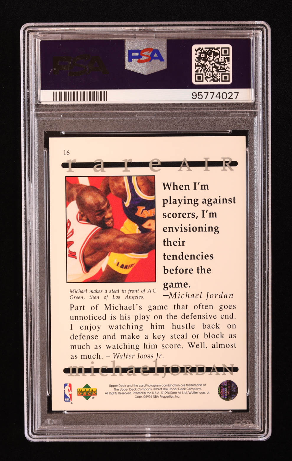 Michael Jordan 1994 Upper Deck Jordan Rare Air #16 (PSA 9) at PristineAuction.com Michael Jordan 1994 Upper Deck Jordan Rare Air #16 (PSA 9) at PristineAuction.com