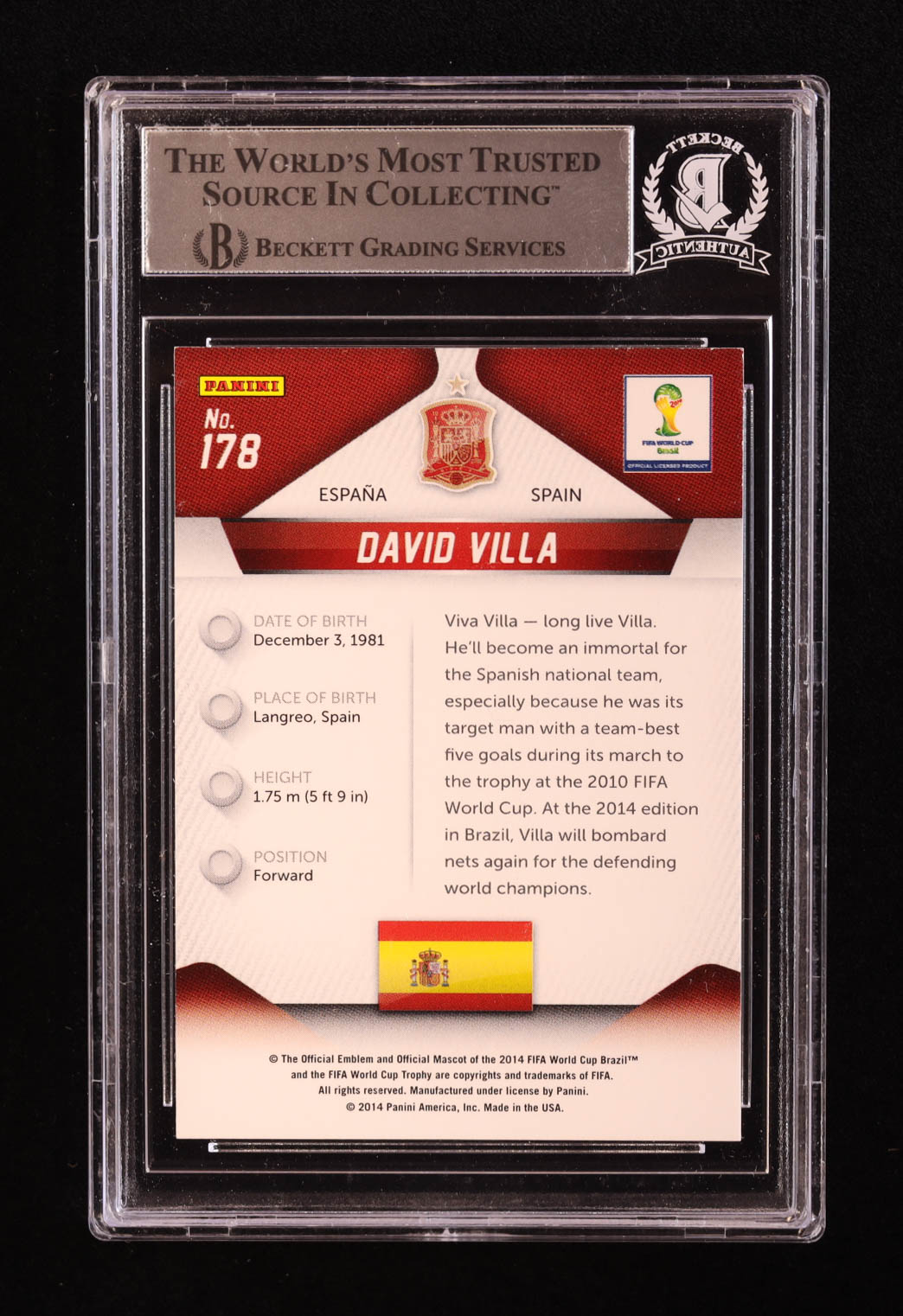 David Villa Signed 2014 Panini Prizm World Cup #178 (BGS) at PristineAuction.com David Villa Signed 2014 Panini Prizm World Cup #178 (BGS) at PristineAuction.com