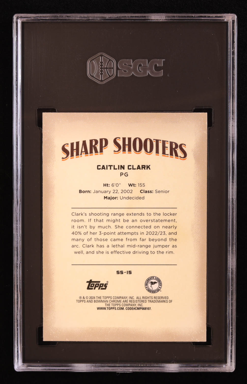 Caitlin Clark 2023-24 Bowman Chrome University Sharp Shooters #SS15 RC (SGC 8.5) at PristineAuction.com Caitlin Clark 2023-24 Bowman Chrome University Sharp Shooters #SS15 RC (SGC 8.5) at PristineAuction.com