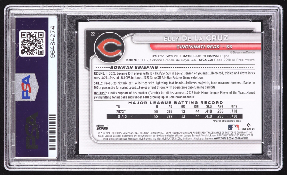Elly De La Cruz 2024 Bowman #22 RC (PSA 10) at PristineAuction.com Elly De La Cruz 2024 Bowman #22 RC (PSA 10) at PristineAuction.com