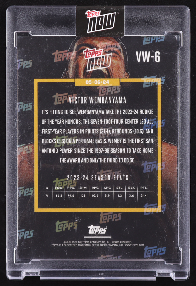 Victor Wembanyama 2023-24 Topps Now Victor Wembanyama #VW6 ROY RC at PristineAuction.com Victor Wembanyama 2023-24 Topps Now Victor Wembanyama #VW6 ROY RC at PristineAuction.com