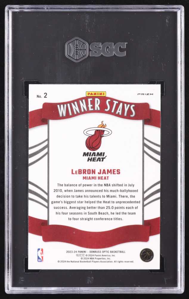 LeBron James 2023-24 Donruss Optic Winner Stays Purple #2 (SGC 9.5) at PristineAuction.com LeBron James 2023-24 Donruss Optic Winner Stays Purple #2 (SGC 9.5) at PristineAuction.com