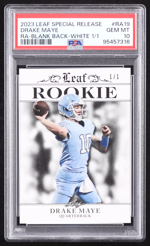 Future Drake Maye Rookie Drake Maye 2023 Leaf Special Release Rookie Achievement Blank Back ...