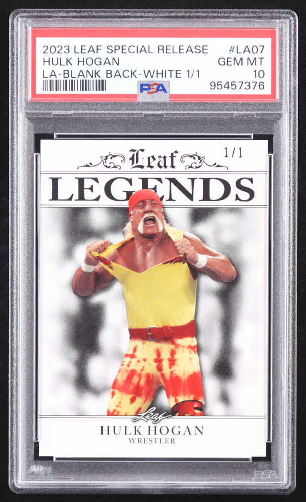 Hulk Hogan 2023 Leaf Special Release Legends Achievement Blank Back White #LA07 #1/1 (PSA 10) at PristineAuction.com Hulk Hogan 2023 Leaf Special Release Legends Achievement Blank Back White #LA07 #1/1 (PSA 10) at PristineAuction.com