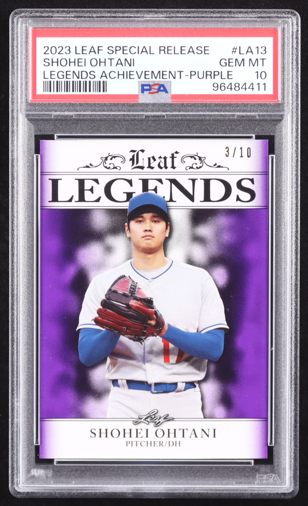 Shohei Ohtani 2023 Leaf Special Release Legends Achievement Purple #LA13 #3/10 (PSA 10) at PristineAuction.com Shohei Ohtani 2023 Leaf Special Release Legends Achievement Purple #LA13 #3/10 (PSA 10) at PristineAuction.com