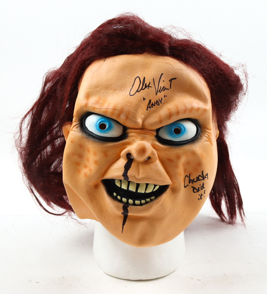 Alex Vincent Signed "Child's Play" Chucky Mask Inscribed "Andy" & "Chucky Didi It" (JSA) at PristineAuction.com Alex Vincent Signed "Child's Play" Chucky Mask Inscribed "Andy" & "Chucky Didi It" (JSA) at PristineAuction.com