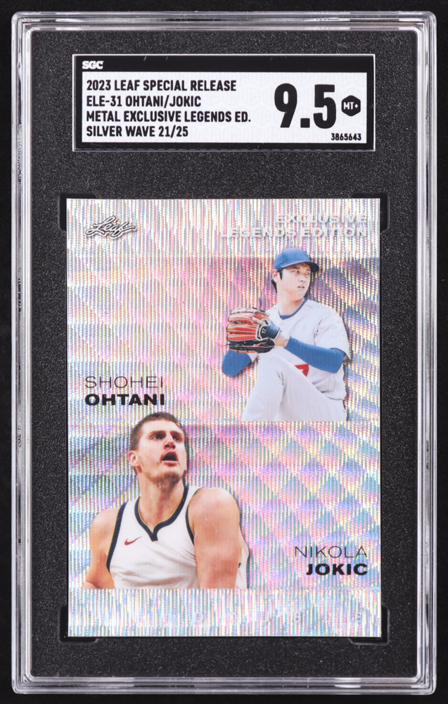 Shohei Ohtani / Nikola Jokic 2023 Leaf Special Release Metal Exclusive Legends Edition Wave Silver #ELE31 #21/25 (SGC 9.5) at PristineAuction.com Shohei Ohtani / Nikola Jokic 2023 Leaf Special Release Metal Exclusive Legends Edition Wave Silver #ELE31 #21/25 (SGC 9.5) at PristineAuction.com