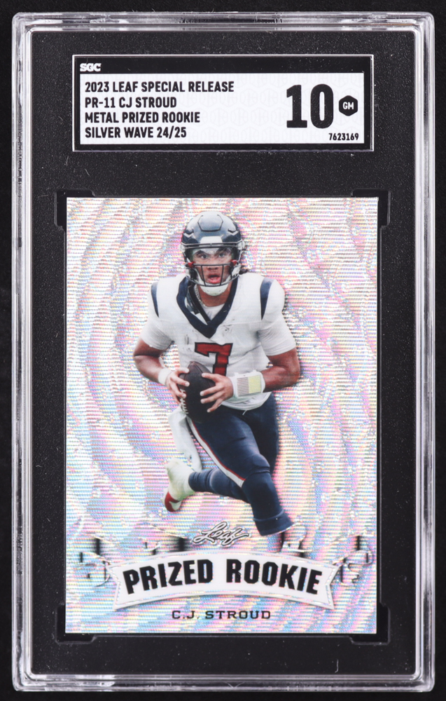 CJ Stroud 2023 Leaf Special Release Metal Prized Rookie Wave Silver #PR11 #24/25 RC (SGC 10) at PristineAuction.com CJ Stroud 2023 Leaf Special Release Metal Prized Rookie Wave Silver #PR11 #24/25 RC (SGC 10) at PristineAuction.com
