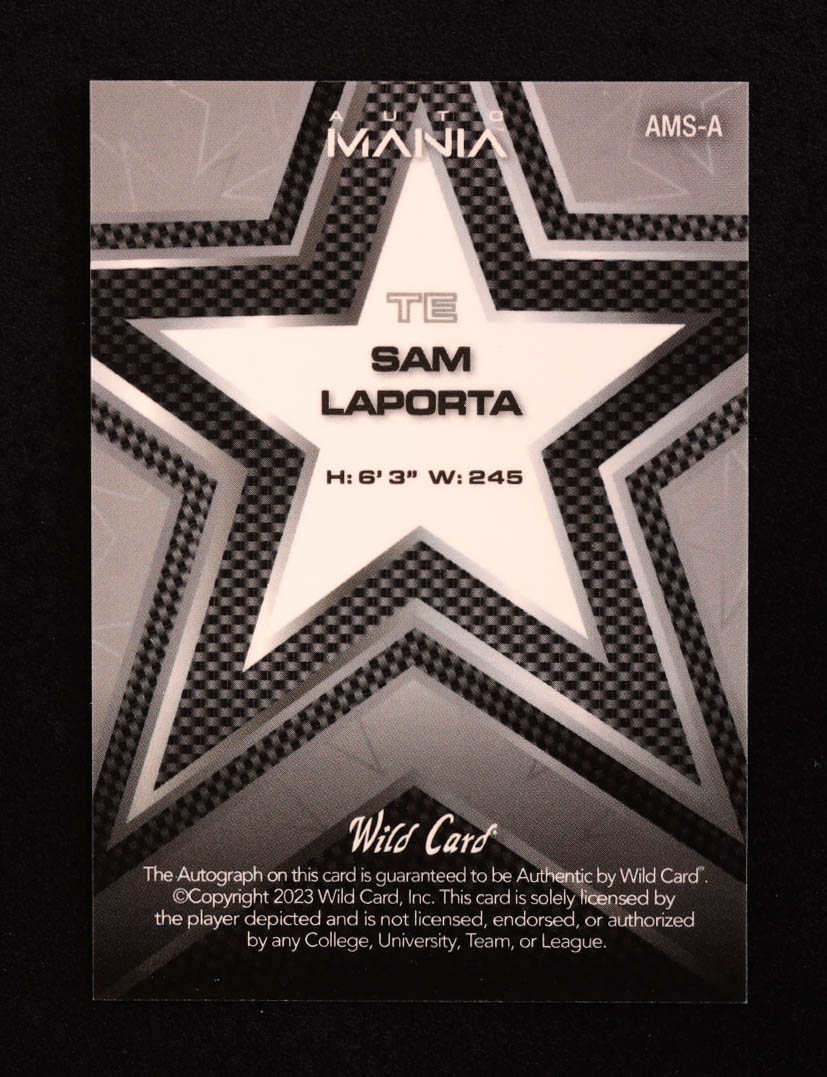 Sam LaPorta 2023 Wild Card Auto Mania Autographs #AMSA RC #7/10 at PristineAuction.com Sam LaPorta 2023 Wild Card Auto Mania Autographs #AMSA RC #7/10 at PristineAuction.com