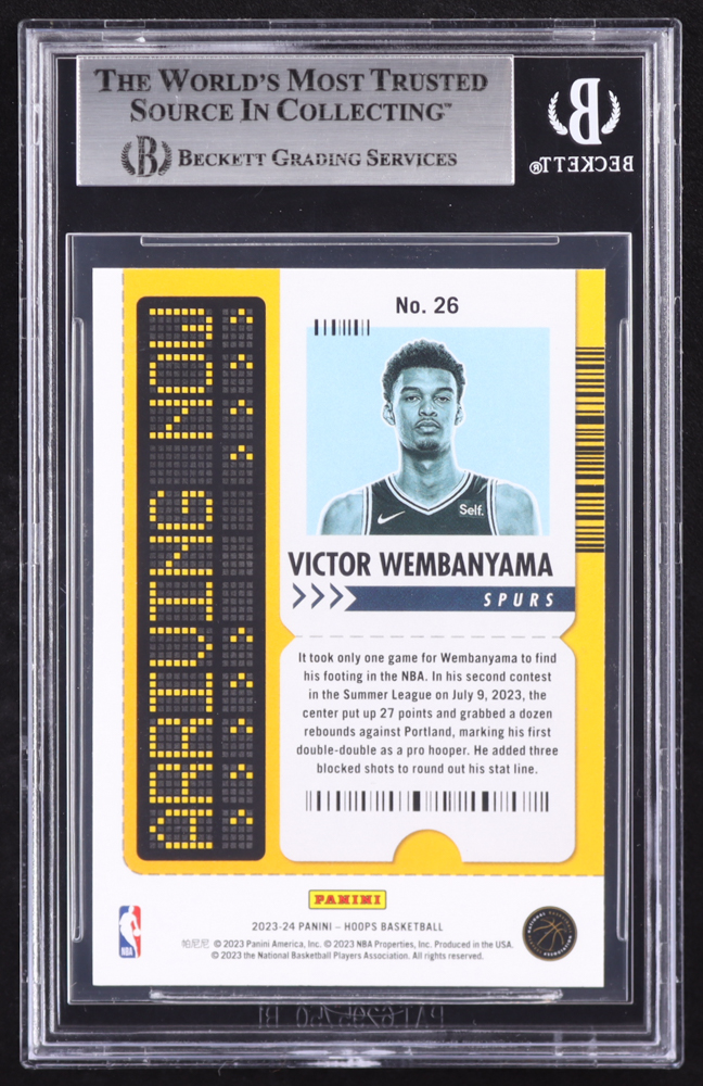 Victor Wembanyama 2023-24 Hoops Arriving Now #26 RC (BGS 9) at PristineAuction.com Victor Wembanyama 2023-24 Hoops Arriving Now #26 RC (BGS 9) at PristineAuction.com