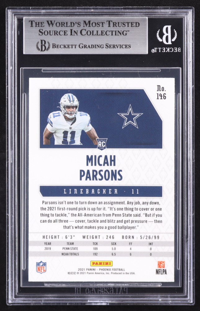 Micah Parsons 2021 Panini Phoenix Fire Burst #146 RC (BGS 9) at PristineAuction.com Micah Parsons 2021 Panini Phoenix Fire Burst #146 RC (BGS 9) at PristineAuction.com