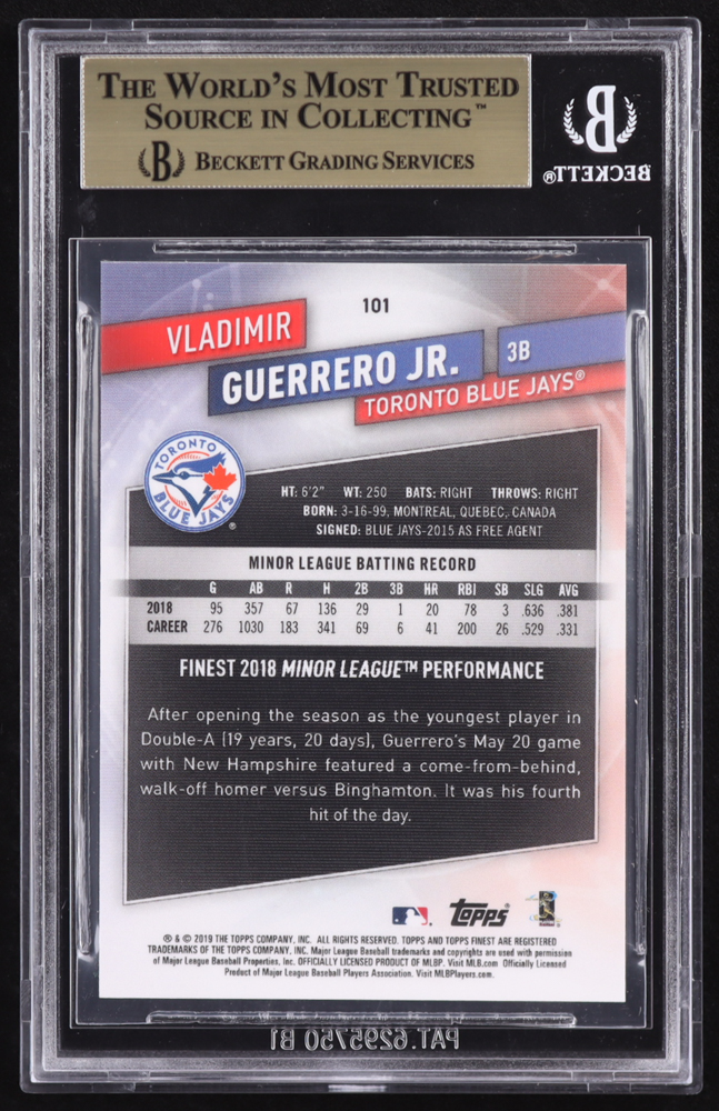 Vladimir Guerrero Jr. 2019 Finest #101 RC (BGS 9.5) at PristineAuction.com Vladimir Guerrero Jr. 2019 Finest #101 RC (BGS 9.5) at PristineAuction.com