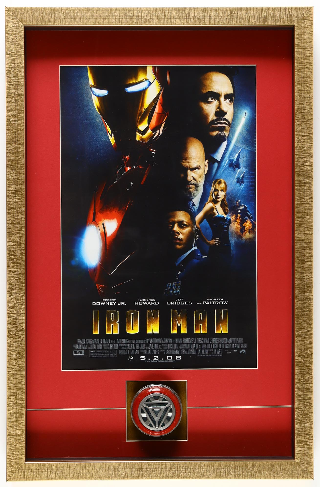 "Iron Man" Marvel Custom Shadow Box Movie Poster Display with Replica Arc Reactor at PristineAuction.com "Iron Man" Marvel Custom Shadow Box Movie Poster Display with Replica Arc Reactor at PristineAuction.com