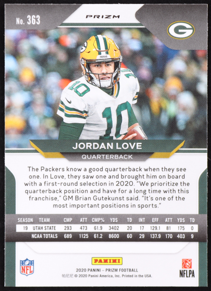 Jordan Love 2020 Panini Prizm Green #363 RC at PristineAuction.com Jordan Love 2020 Panini Prizm Green #363 RC at PristineAuction.com