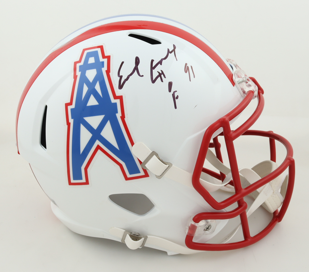 Earl Campbell Signed Oilers Full-Size Speed Helmet Inscribed "HOF 91" (Beckett) at PristineAuction.com Earl Campbell Signed Oilers Full-Size Speed Helmet Inscribed "HOF 91" (Beckett) at PristineAuction.com