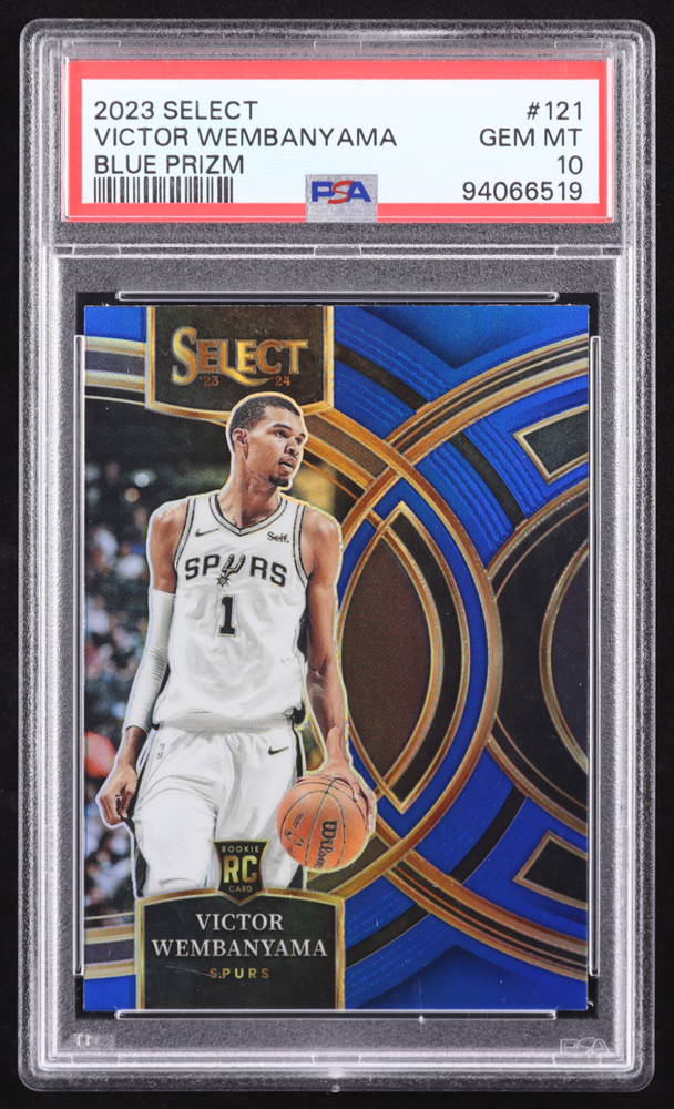 Victor Wembanyama 2023-24 Select Prizms Blue #121 RC (PSA 10) at PristineAuction.com Victor Wembanyama 2023-24 Select Prizms Blue #121 RC (PSA 10) at PristineAuction.com